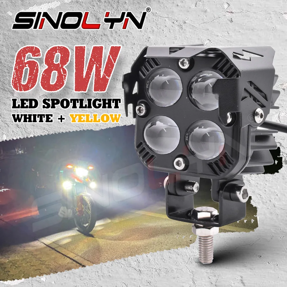 Sinolyn White Yellow Dual Color LED Spotlights Auxiliary Light 3000K 6000K LED Driving Lights For Motorcycle Car Offroad Truck