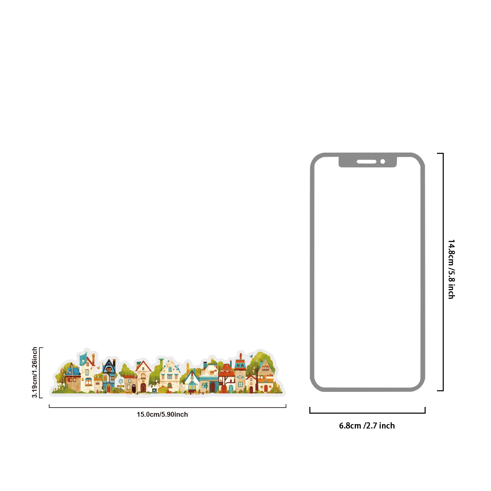 Etori Life 15Pcs High-Quality Watercolor-Style Town House Stickers, Cute Village Stickers Suitable for Laptops, Suitcases, Guitars, Skateboards, Office Decoration Accessories, Room Decoration, Posters, Magazines, Party Decorations, School Supplies, Korean Stationery, Waterproof Stickers