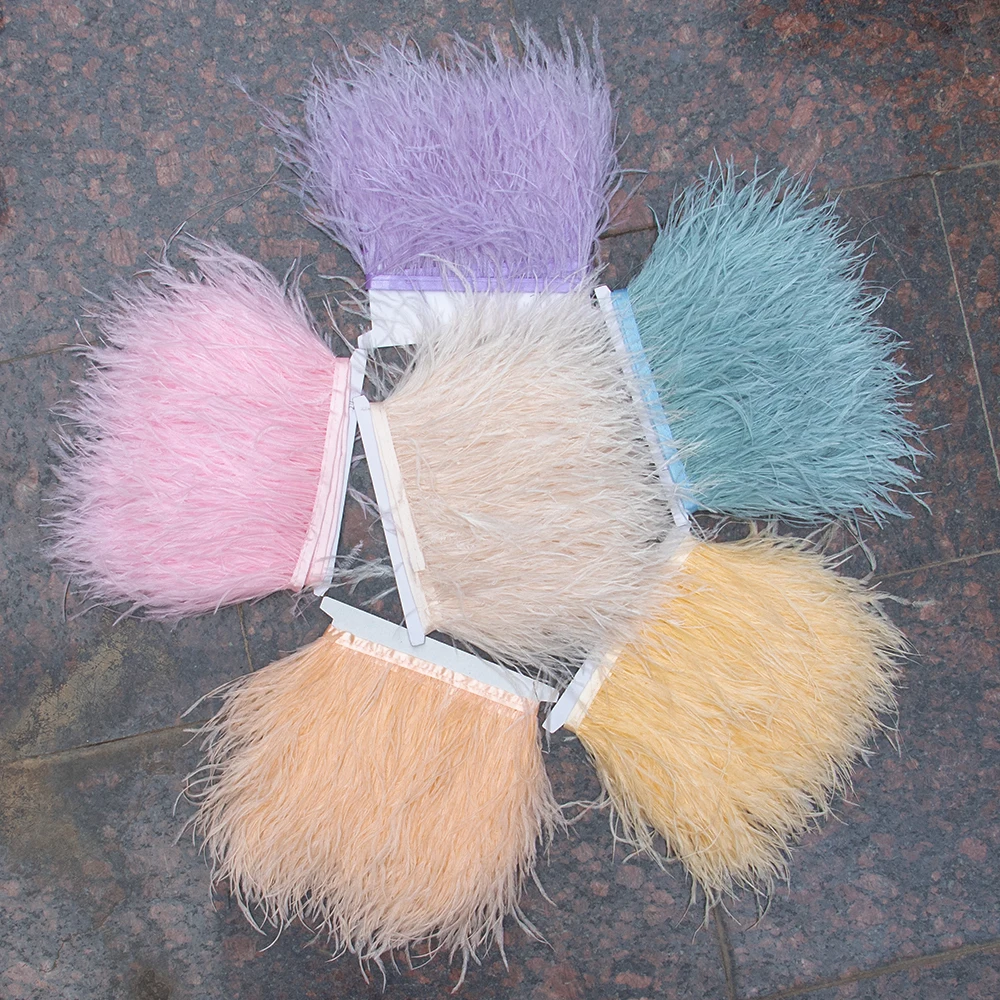 52 Colors High Quality Ostrich Feathers Trim Fringe Fluffy Ostrich Feather Ribbon Lace Party Clothing Decoration plume Trims