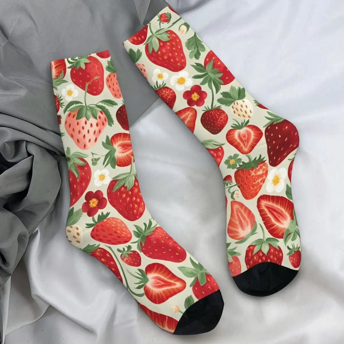 Strawberry And Flower Socks Funny Stockings Men Soft Breathable Outdoor Socks Winter Design Anti Skid Socks