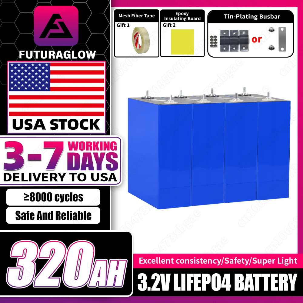 

Fast delivery 3.2V 320Ah Lifepo4 Battery Lithium iron phosphate Rechargeable Cell With 3 Accessory gifts DIY 12V 24V For RV Boat