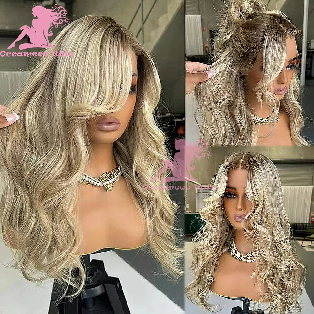 Natural Wave Brasileira Virgem Perucas de Cabelo, Destaque Marrom, Loiro Platina, 13x6 Lace Frontal Perucas, 100% Cabelo Humano, Renda Transparente