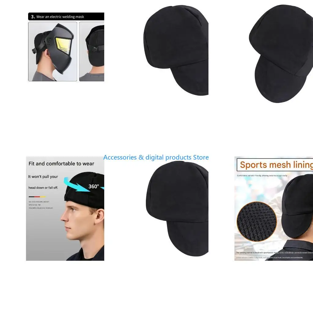 77JD Industrial Welding Head Cover With Flame Resistance Fabric Welding Hat Welder Cap For Welding Applications