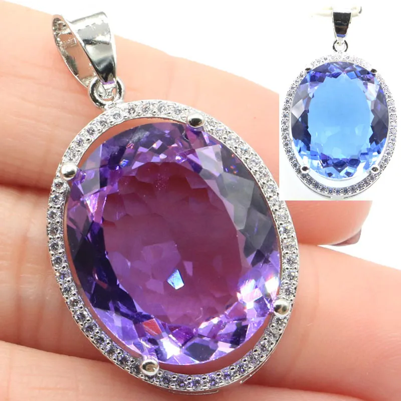 Buy 5 Get 1 Free 37x22mm Fantastic Oval Gemstone 22x18mm Changing Color Zultanites Alexandrite Topaz White CZ Silver Pendant