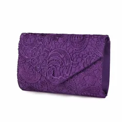 Ladies Silk Evening Bag Vintage Elegant Purple Lace Flower Bridal Clutches For Women Party Handbag Prom Chain Shoulder Bag Purse