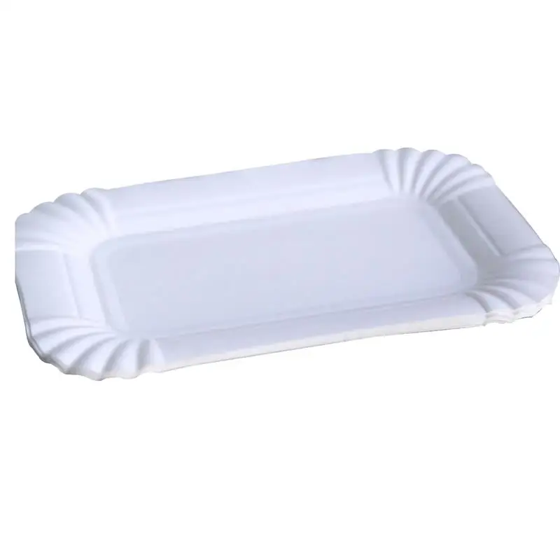 100Pcs Dessert Serving Tray Cake Plate Rectangle Paper Plates Disposable Party Tableware Birthday Cake Plates Cutlery16x10.5cm