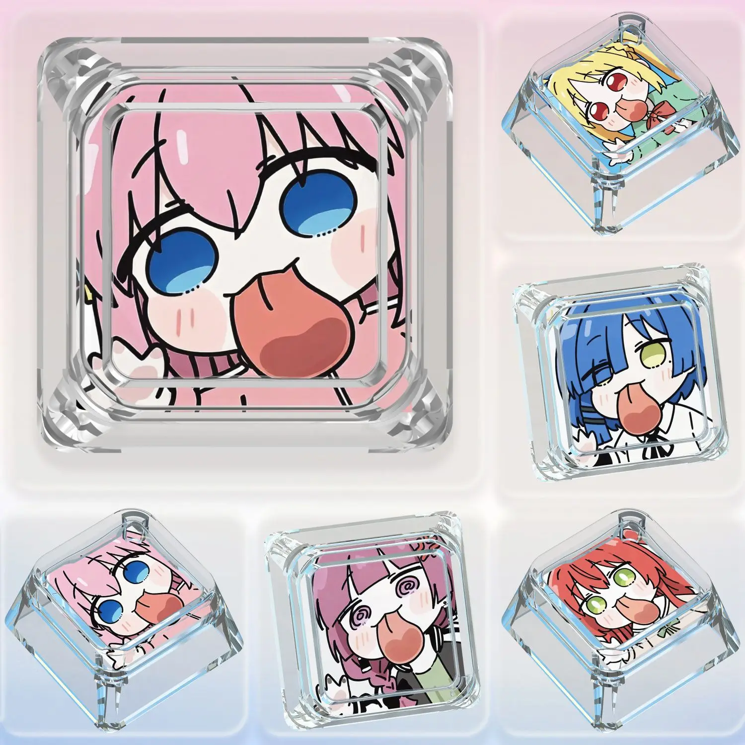 Bocchi The Rock! Mechanical Keyboard Personalized Keycaps Cross Axis Body Cute Keyboard Cap Transparent Keycaps Gifts Toys