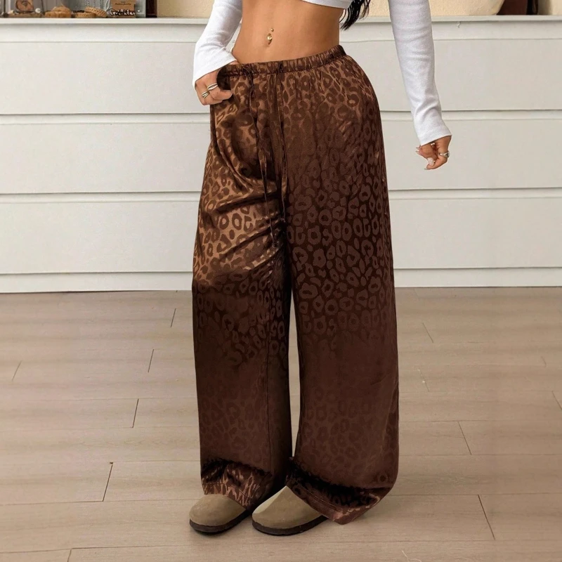 2026 Spring New High end Relaxation Leopard Pattern Color Elastic Waist Loose Pants for Women