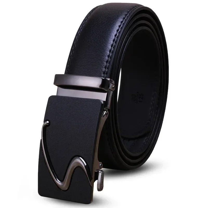 New Luxury Men's Belts False Pin Automatic Buckle Fashion Business High Quality Real Cowhide Leather 120CM Length Waistband