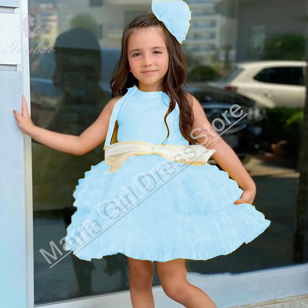 

Light Yellow Beautiful Flower Girl Dress Bow Belt First Communion Knee Length Suitable For Children Birthday Prom Customization