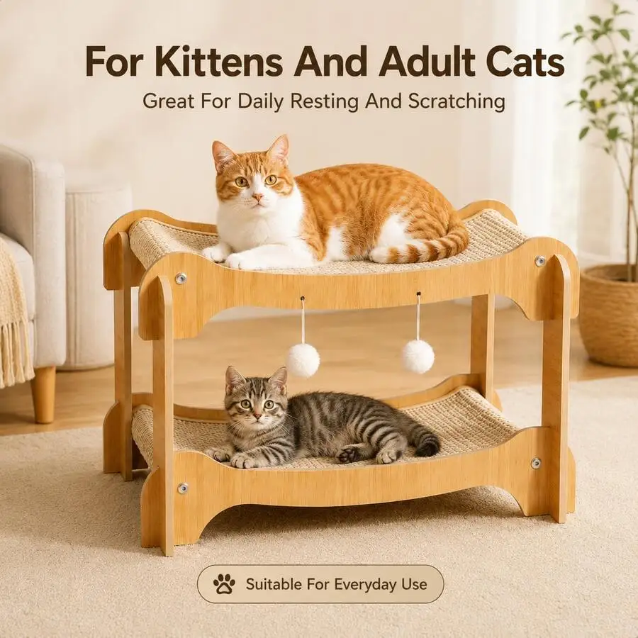 Sisal Cat Scratcher Bed with Wooden Frame