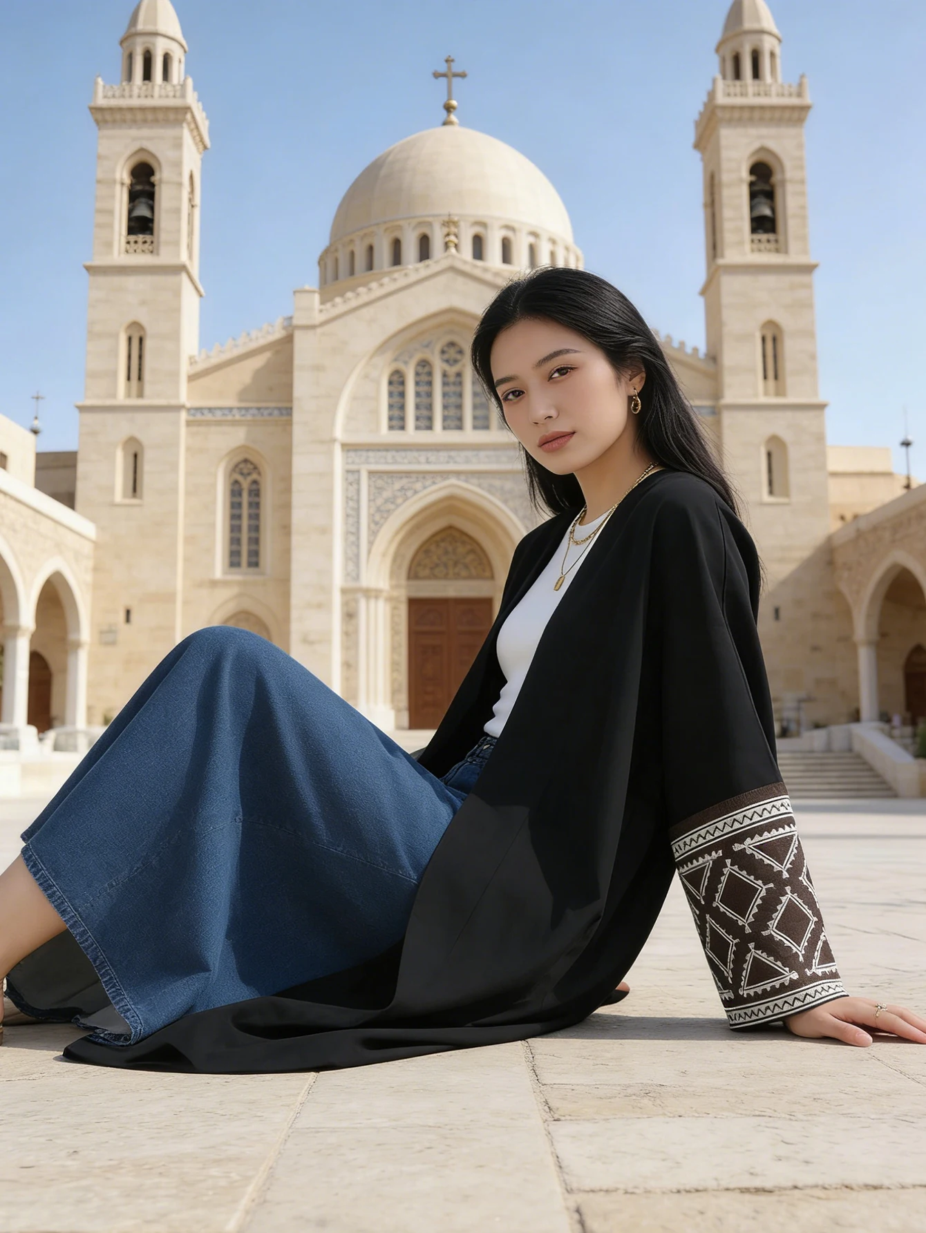 عباية نسائية قفطان إسلامي بأكمام مطرزة متباينة طول ماكسي فستان رمضان جلباب مفتوح من الأمام عبايات خارجية معاطف صوفية