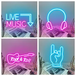 Live Music LED Neon Signs for Party Bar Studio On Air Neon Light Glowing Signs Studio LED Night Lights DJ Wall Decor Neon Lamps