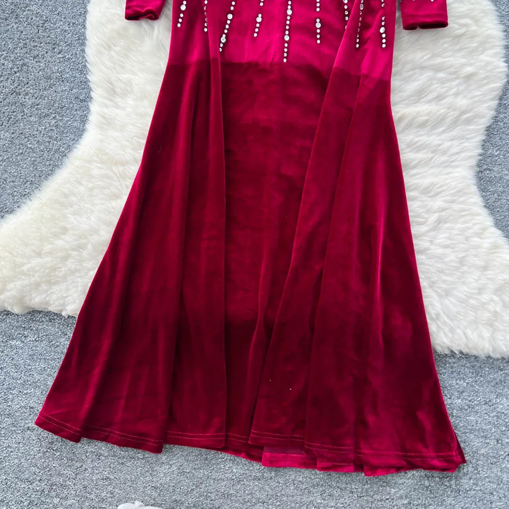 فستان حورية البحر قطيفة عتيق أنيق أنيق على الموضة الكورية فستان صيفي للخريف ملابس نسائية #5