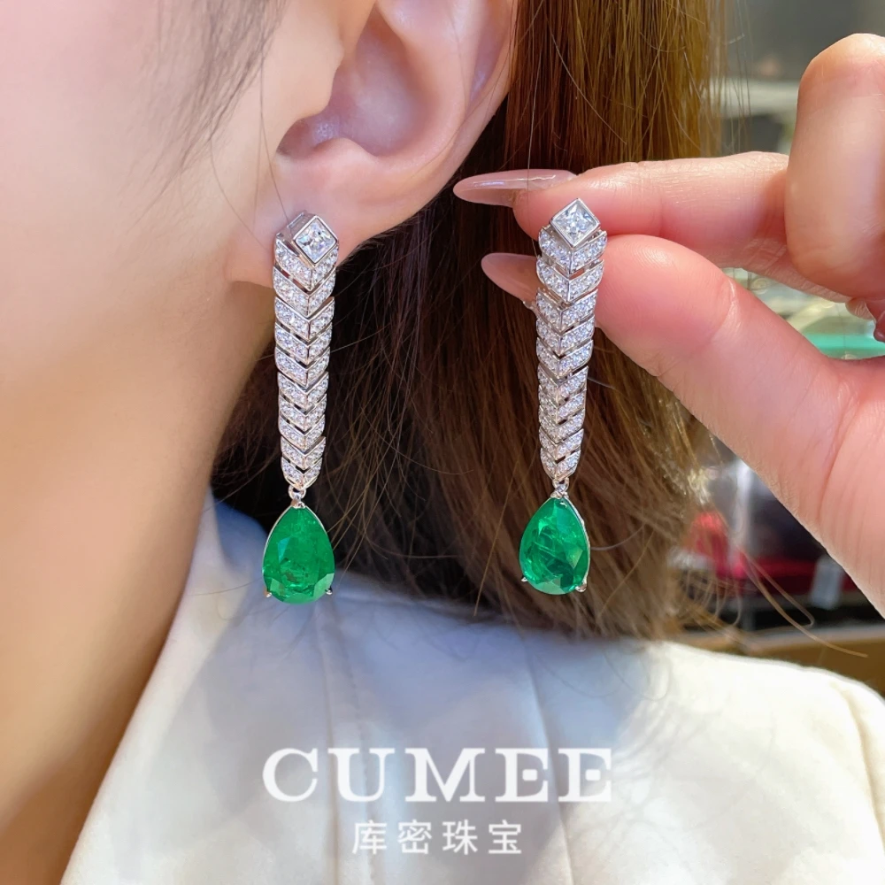 

CUMEE Design Cultivates Синтетический Изумруд Висячие Серьги Серебряные Позолоченные Серьги Вечеринка Юбилей