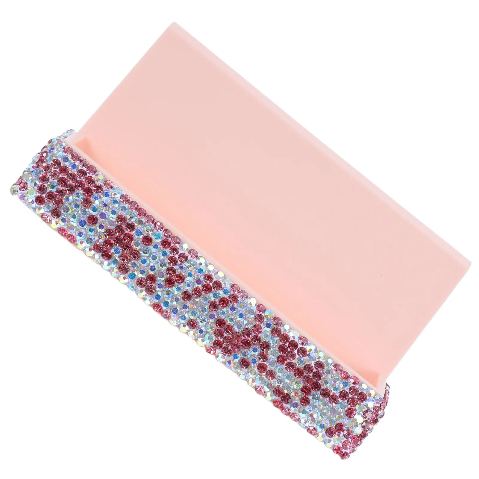 Rhinestones Crystal Business Card Holder Pink Elegant Desktop Card Display Stand Office Desk Holder Box for Cards