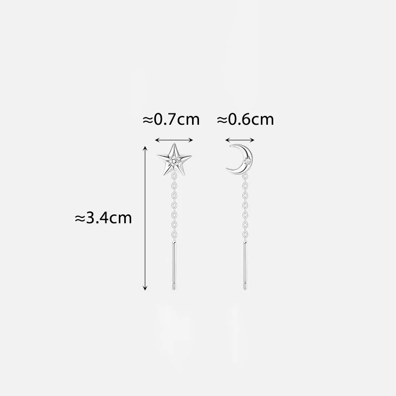 Silver Color Trendy Asymmetry Star Moon Zircon Ear Line Stud Earrings for Charm Women Fashion Jewelry Accessories