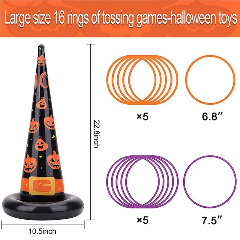 【BIG SALE】2X Halloween Party Games, Inflatable Witch Hat Ring Toss Game With Points, Plastic Ring Toss, Air Pump