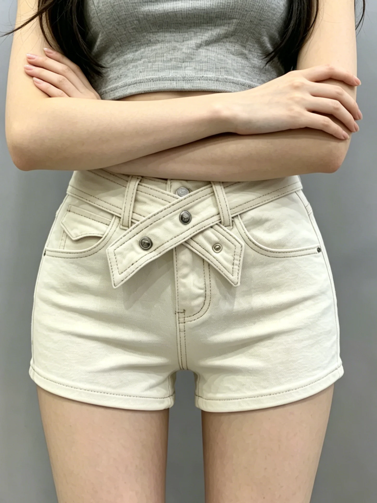 Retro High Waist Beige Denim Shorts Women's Summer Slimming Hot Pants Trendy Commute Bodycon Heat Resistant Casual Jeans