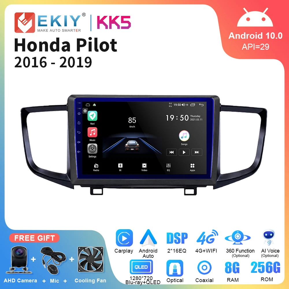 

EKIY KK5 автомобильный радиоприемник Android для honda pilot 2016 2017 2018 2019 мультимедийный плеер навигация GPS Carplay Android Авто Стерео 4G