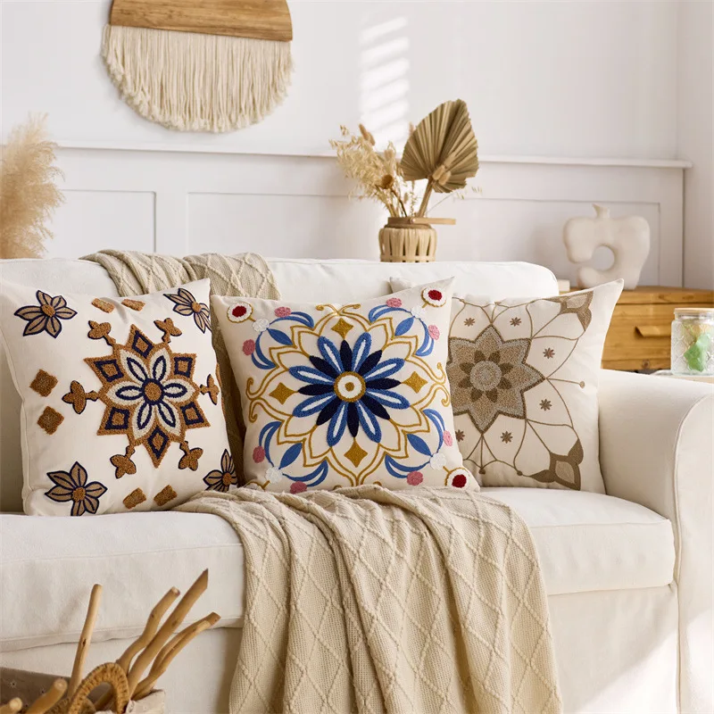 Boho Tassel Pillow Cover  | Colorful Geometric Mandala Printed Cushion Covers for Sofa Bedroom Decor | 18x18 Inch