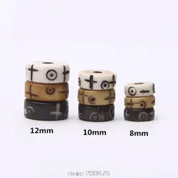 10Beads Tibet Yak bone loose beads 8/10/12mm Hand Carved Cross Sun Moon Totem Oblate Bone Beads TSB0525