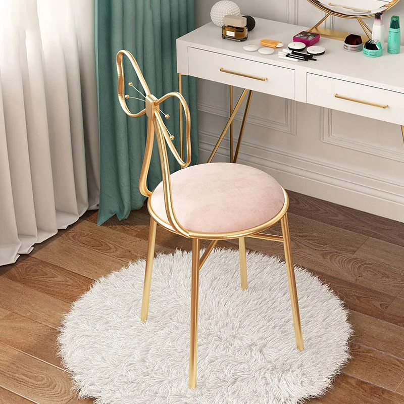 Pink Make Up Stool Velvet Dressing Table  Chair with Bow Knot Backrest  Chair  Bow Tie Casual Chair