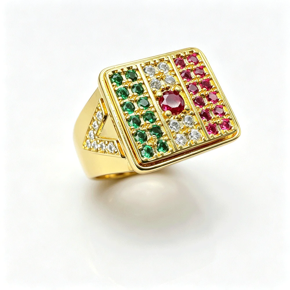 Magnetic Mexico Flag Inspired World No.1 Ring CZ Crystal Band Ring for Men Sport Fans Daily Wear Jewelry Gift