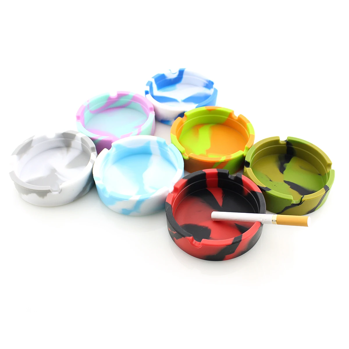 

1 Pc Round Silicone Ashtray Unbreakable Heat Resistant Cigar Ashtray Camouflage Ash Holder - 8.3x2.3cm (Grey and White)