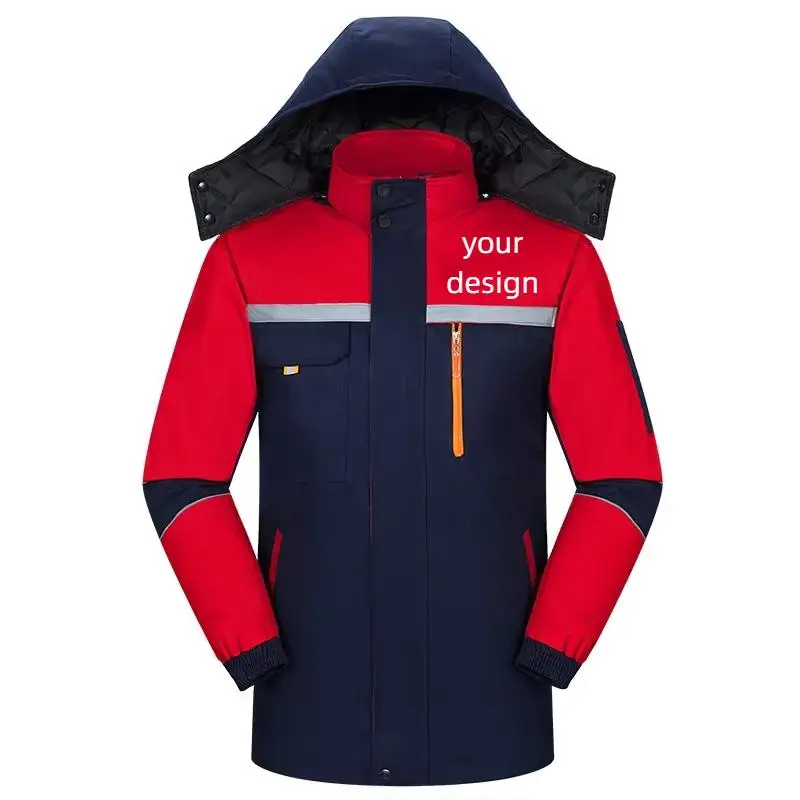 Winter Thickening Reflective Stripe Workshop Workwear Coat Customized Name Print Logo Factory Maintenance Electrical Jack