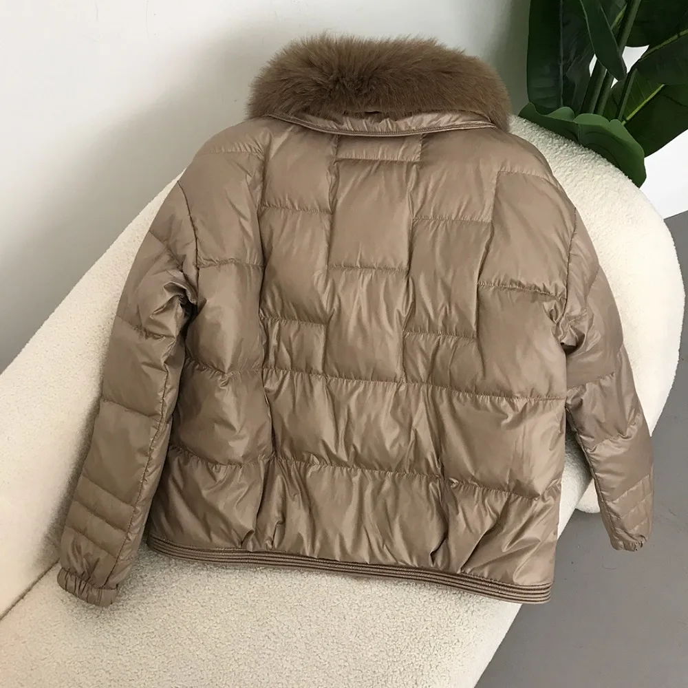 New 90 White Duck Down Jacket Ladie Real Fox Mink Fur Collar Winter Women Short Warm Puffer Coat Female Vintage Parka Outerwear