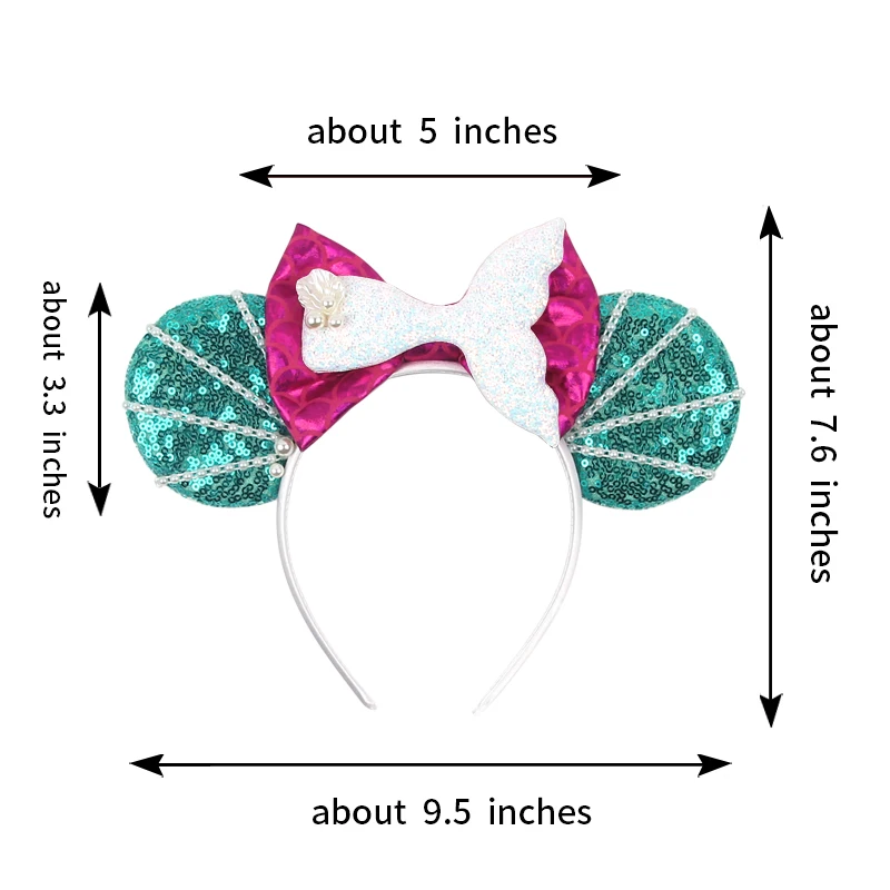 New Disney Pearls Shell Mouse Ears Headband For Girls Little Mermaid Prince Hairband Festival Party Cosplay DIY Hair Accessories