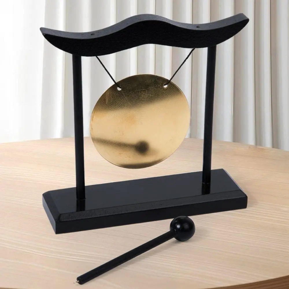 Chinese Ornament Relaxation Desktop Gong Creative Fortune Copper Bell Wood Frame with Mallet Feng Shui Metal Cymbals Tai Chi