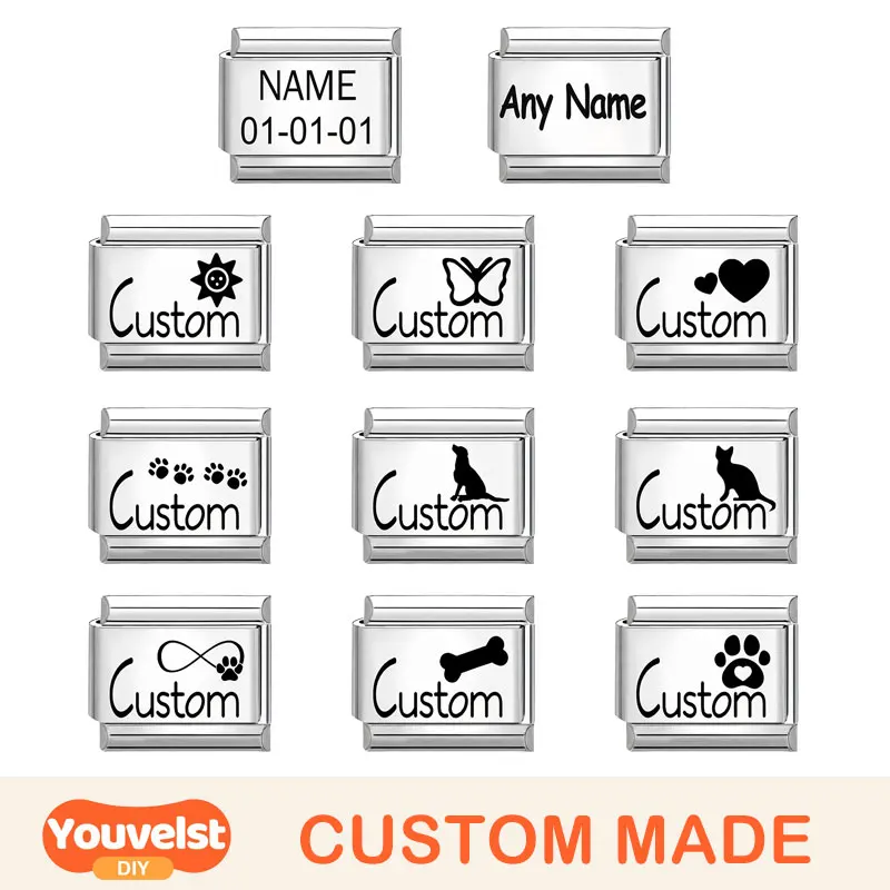 Youvelst CUSTOM MADE Name Birthday Personalised Italian Charm Links Fit 9mm Bracelet Stainless Steel Jewelry Making