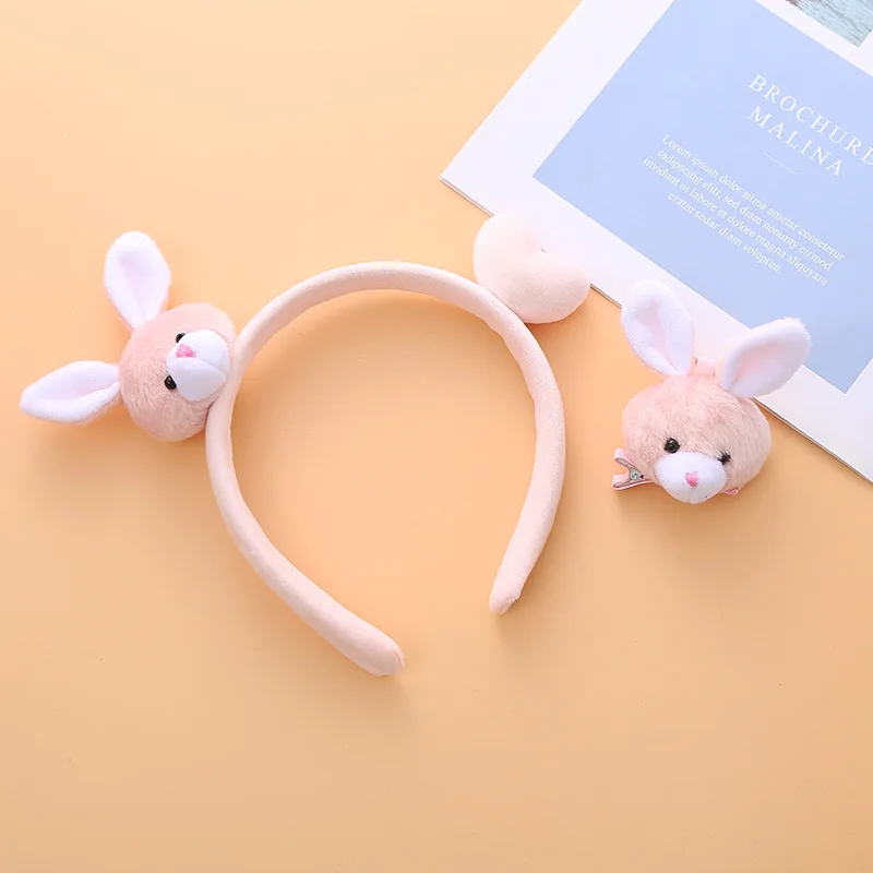 Linda banda para el pelo de conejo rosa, 1 unidad, diadema esponjosa para niñas, gorros de invierno Kawaii, regalo de aumento de volumen