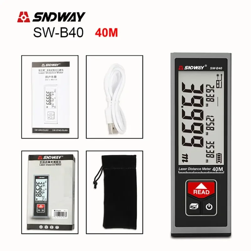 SNDWAY SW B40 B50 B60 Laser Distance Meter Rechargeable Digital Rangefinder Mini Laser Trena Range Finder Electronic Ruler