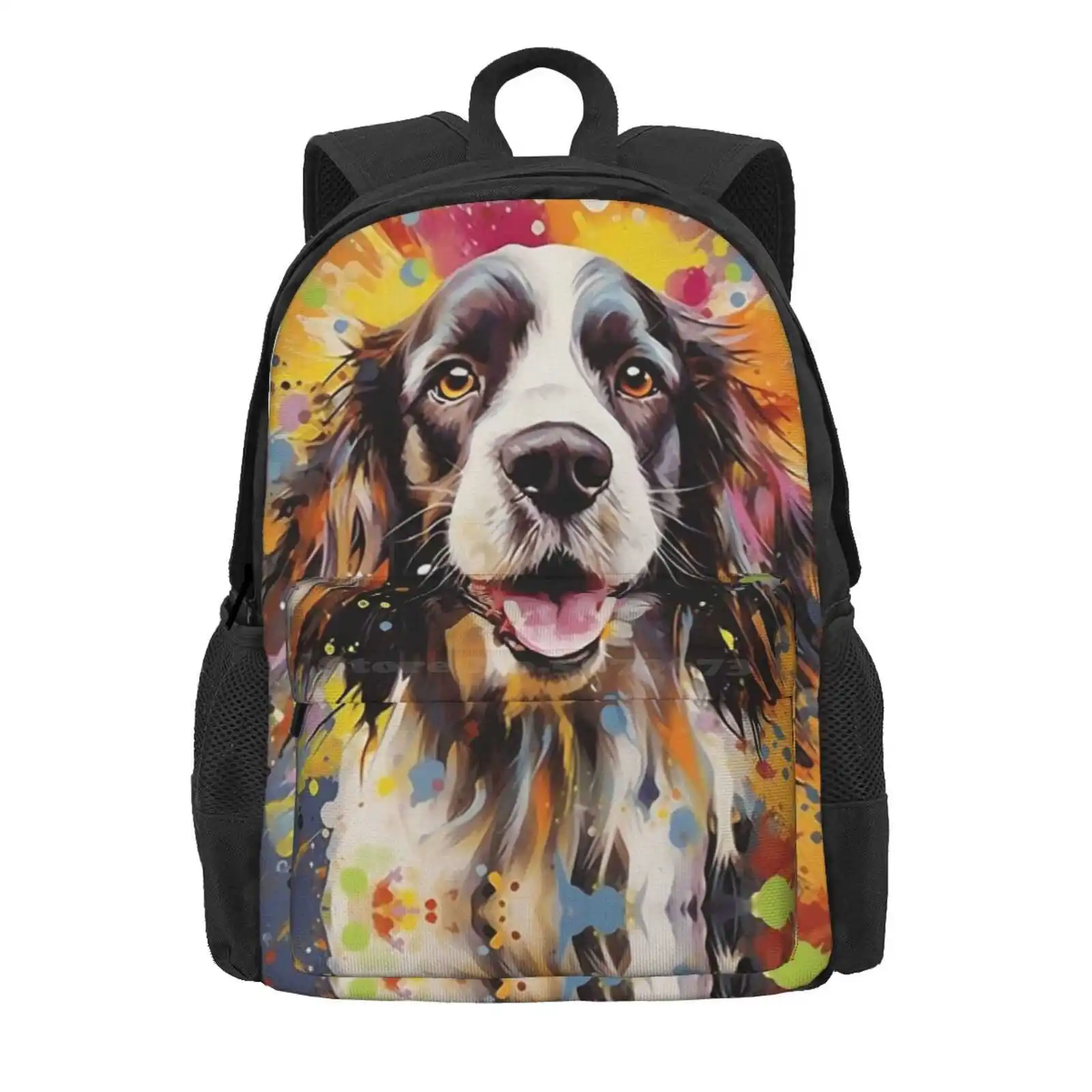 Bathed In English Springer Spaniel Light Hot Sale Schoolbag Backpack Fashion Bags Palette Knife Painting Cocker Spaniel Mom