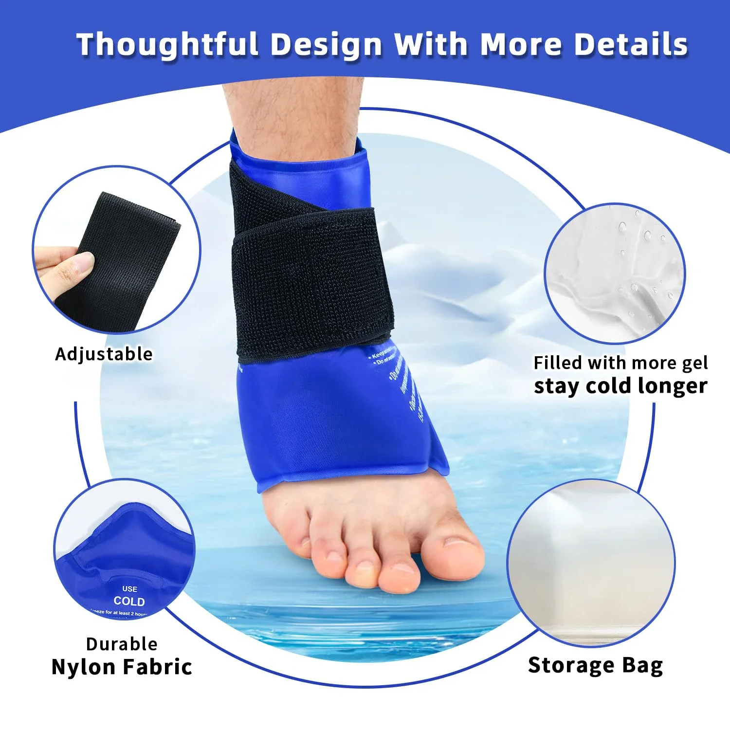 Ankle Ice Pack Wrap for Foot Care Sprained Ankles and Heels Reusable Gel Ice Cold Packs Ankle Cold Compression Heel Ice Pack