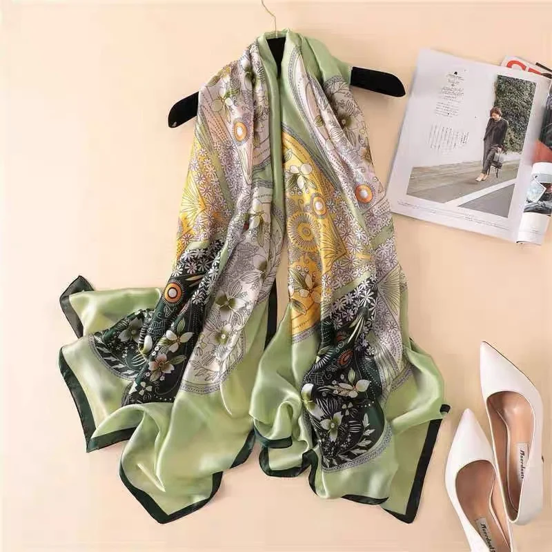 180*90cm Large Silk Satin Scarf Women Cashew Flower Printed Scarf Spring And Summer Styles New Shawl Wrap Female Hand 2023 NEW