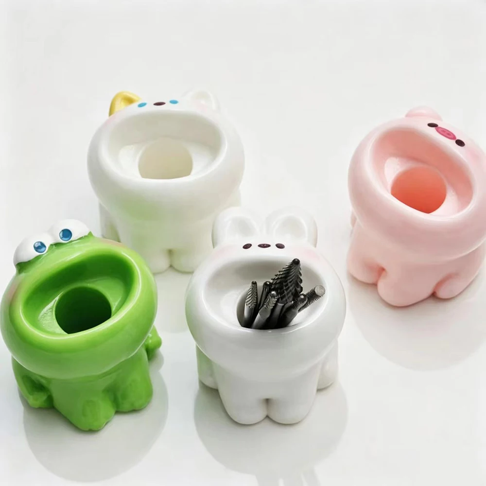 Nail Pen Cartoon Storage Pen Holder Ornament, Nail Tool Polishing Head Storage Cartridge, Mini Cute Animal Shaped