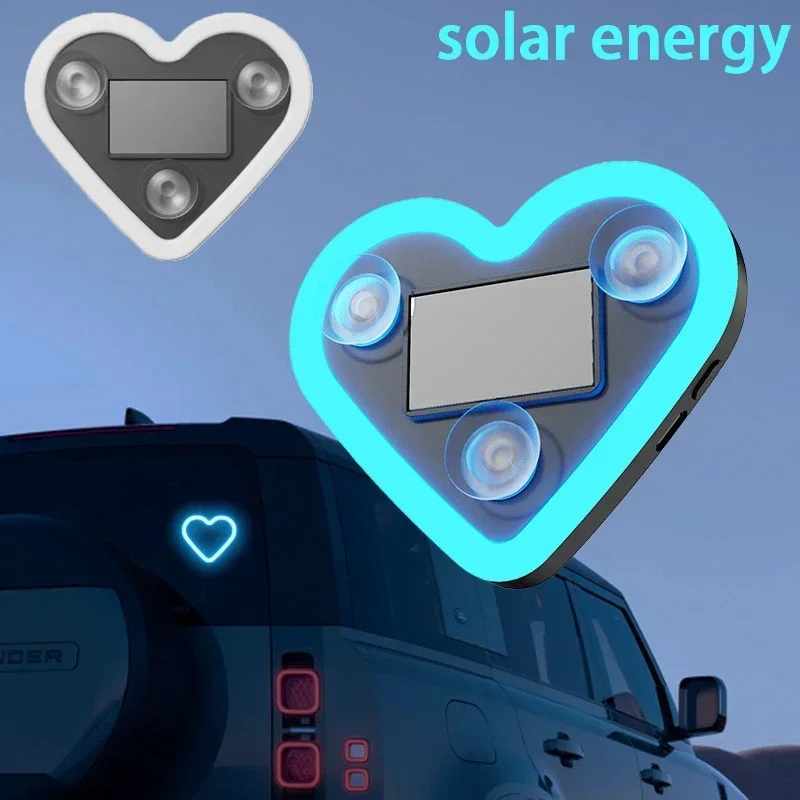 Automotive solar powered LED heart neon lights, car mounted wireless, interior triangular window atmosphere decorative lights