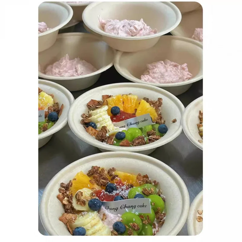 Customized. Disposable Paper Pulp Bowl Internet Celebrity Cold Extraction Yogurt Bowl Disposable Frosted Blossom Fruit Fishing P