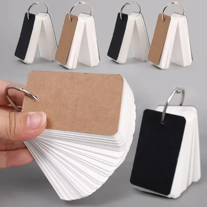 1PC 100Sheets Blank Flash Cards With Rings Study Note Memo Pad Kraft Paper With Binder Ring For Office School Student Supplies
