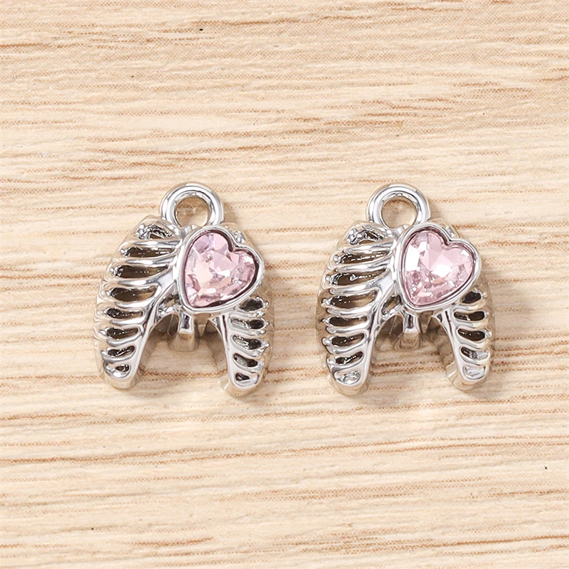 5 Stück 11 x 13 mm niedliche Kristall-Metallflügel-Herz-Anhänger, passend für Halsketten, Ohrringe, Armbänder, DIY-Handwerk, Schmuckherstellung, Zubehör – Detail 6