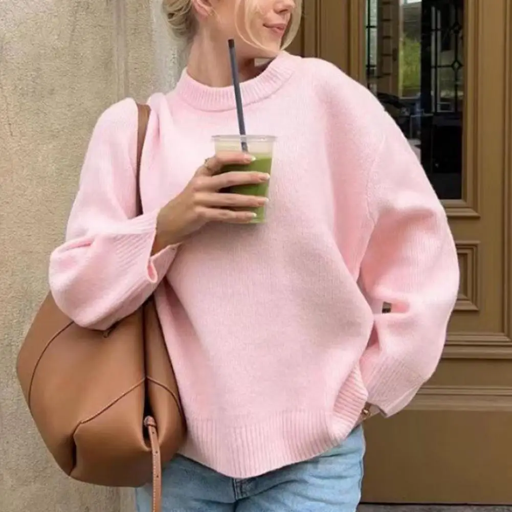 2025 Women Pullover Sweater O-neck Long-sleeve Sweater Cozy Winter Sweater Collection Women's Solid Color Knit Pullovers for War