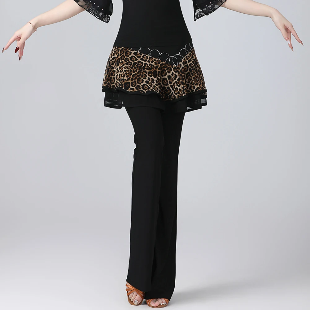 

Черные латинские женские брюки для соревнований по танцам со стразами Samba, новые брюки для тренировок с леопардовым принтом