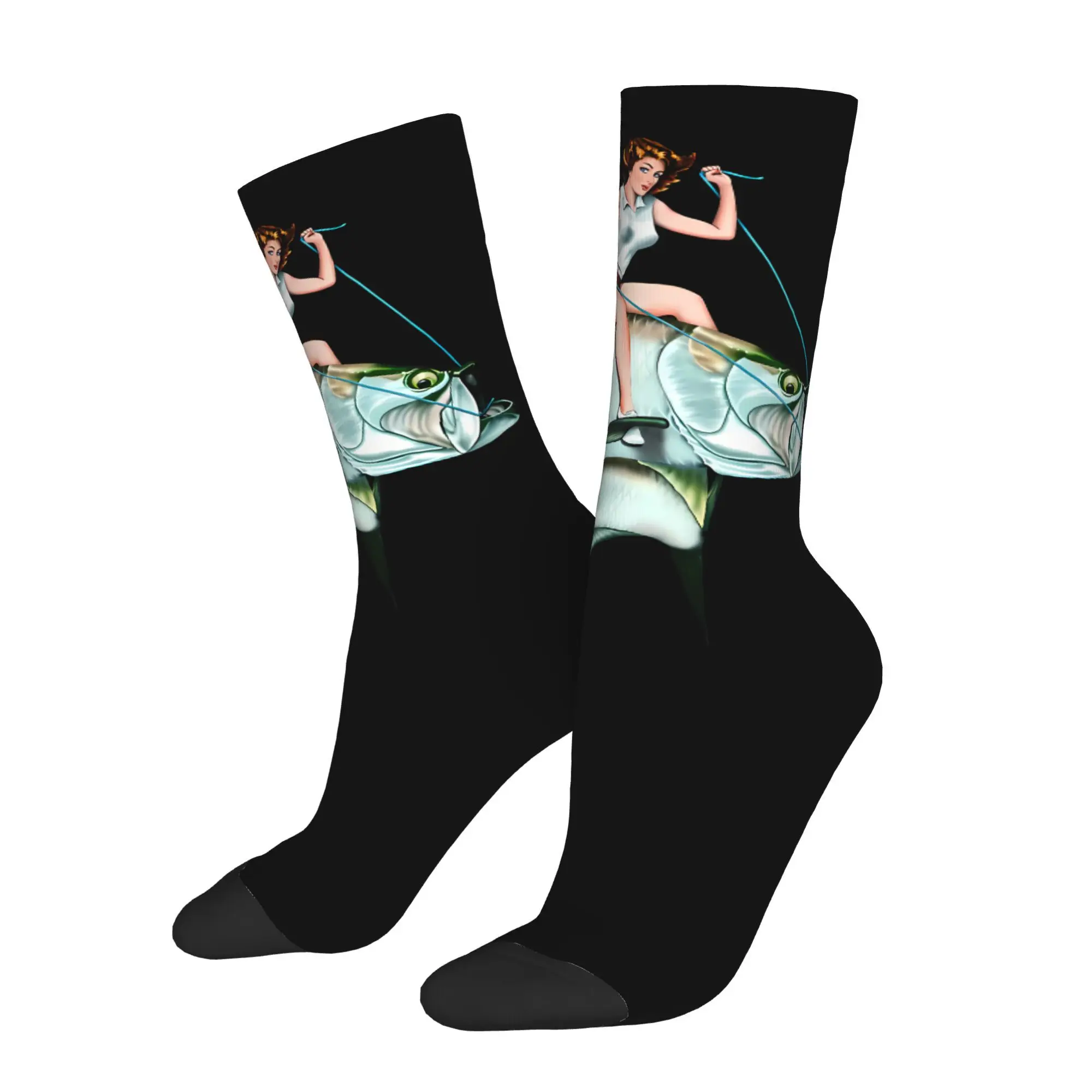 

Мужские носки из полиэстера с принтом Tarpon Rider Pinup Girl Riding A Tarpon Sock