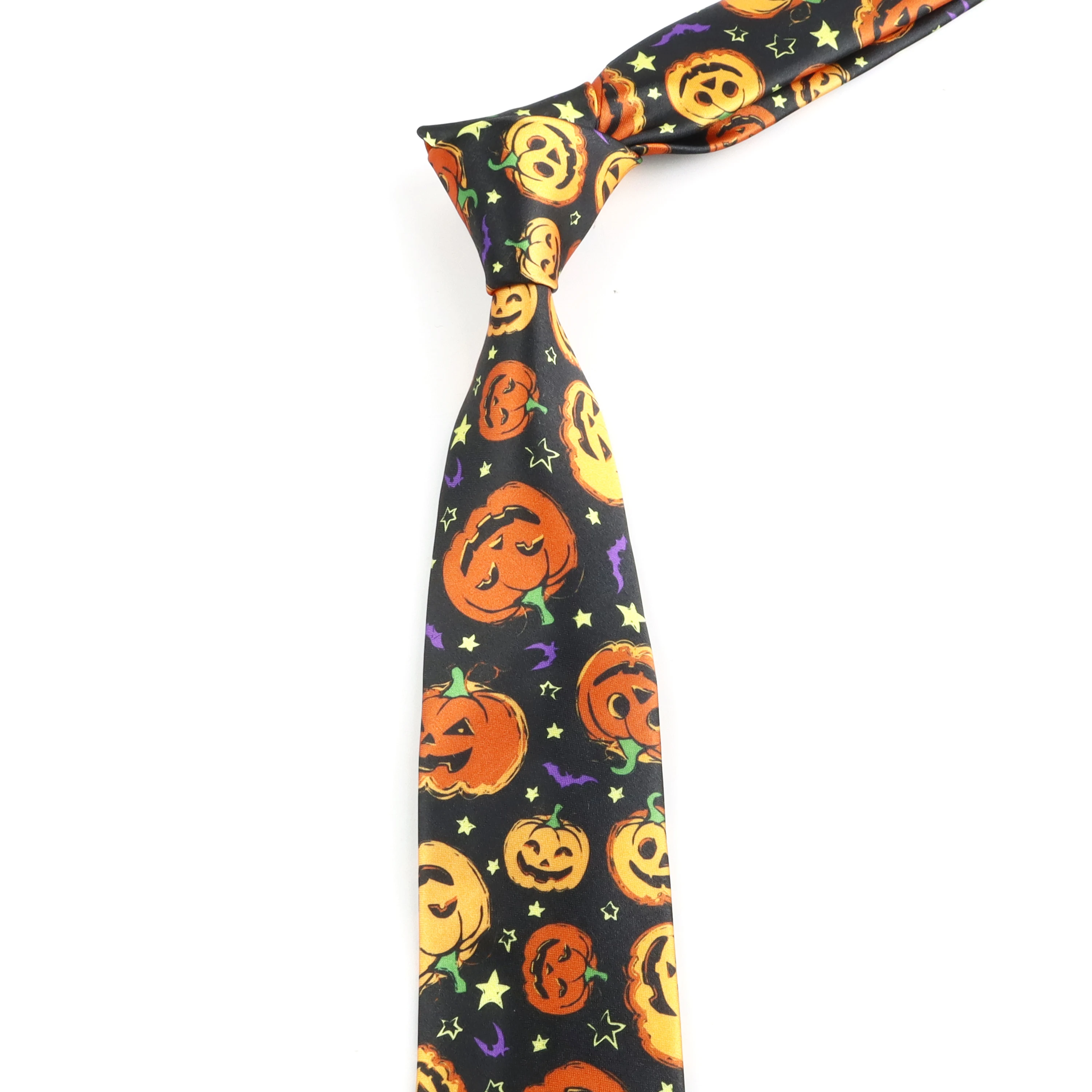 Hot Sale Christmas Halloween Tie For Men Novelty Orange Pumpkin Skull Jack-o'-lantern Halloween Christmas Party Accessory Gift