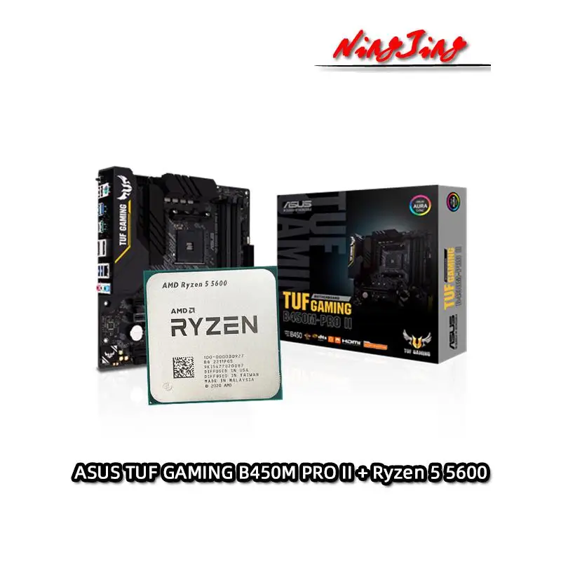 Go! AMD Ryzen 5 5600 R5 5600 CPU + ASUS TUF GAMING B450M PRO II Motherboard Suit AMD B450 DDR4 Socket AM4 All new but without