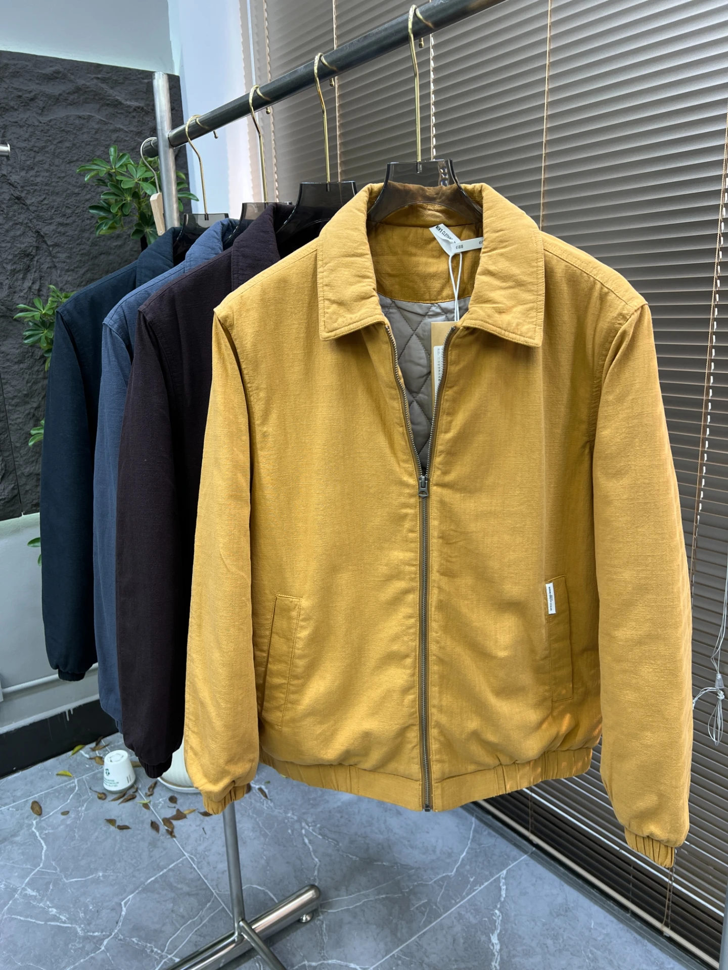 

00% Cotton Zipper Men's Jaet Vintage Italian Sle Warmth Guaranteed Stand Fit Long Sve Pure Color Casual Wear